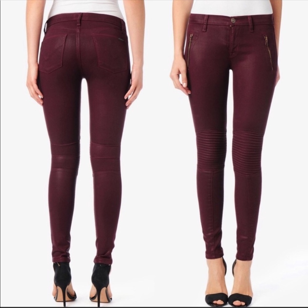 Hudson stark moto waxed jeans pant dark red 26